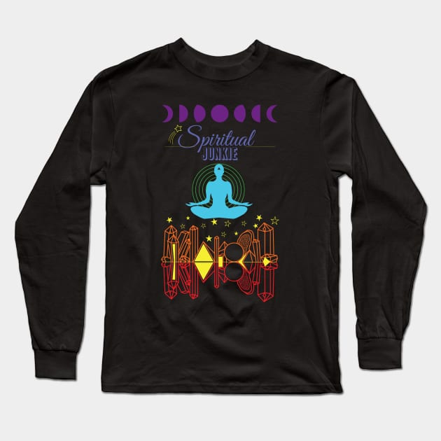 Spiritual Junkie Meditation Chakra Colors Lightworker Long Sleeve T-Shirt by Cosmic Dust Art